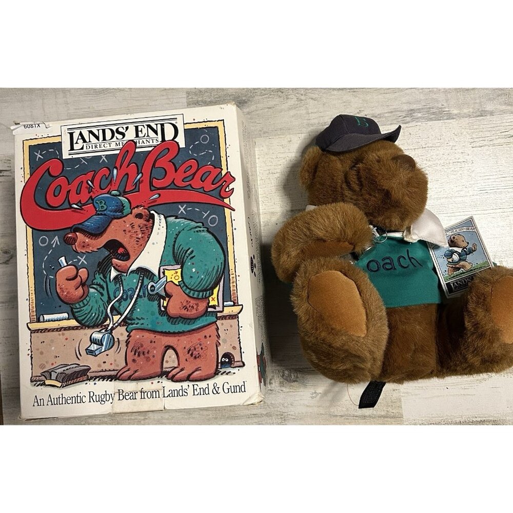 Lands End Gund Rugby Coach Teddy Bear 12" sitting Cap with B initial